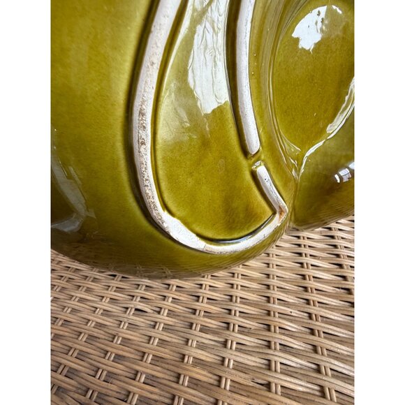 Vintage Mid-Century Modern California Pottery Green Floral Divided Serving Dish - Picture 5 of 11